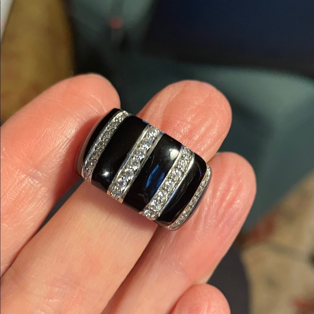 Ross Simons Belle Etoile “Regal” Black Onyx and .70 ct. t.w. CZ Women's Ring